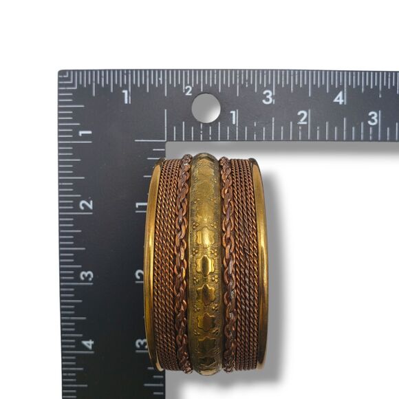 Wide Brass Copper Bangle Vintage Cuff Bracelet Mixed Metal Boho - Picture 8 of 9